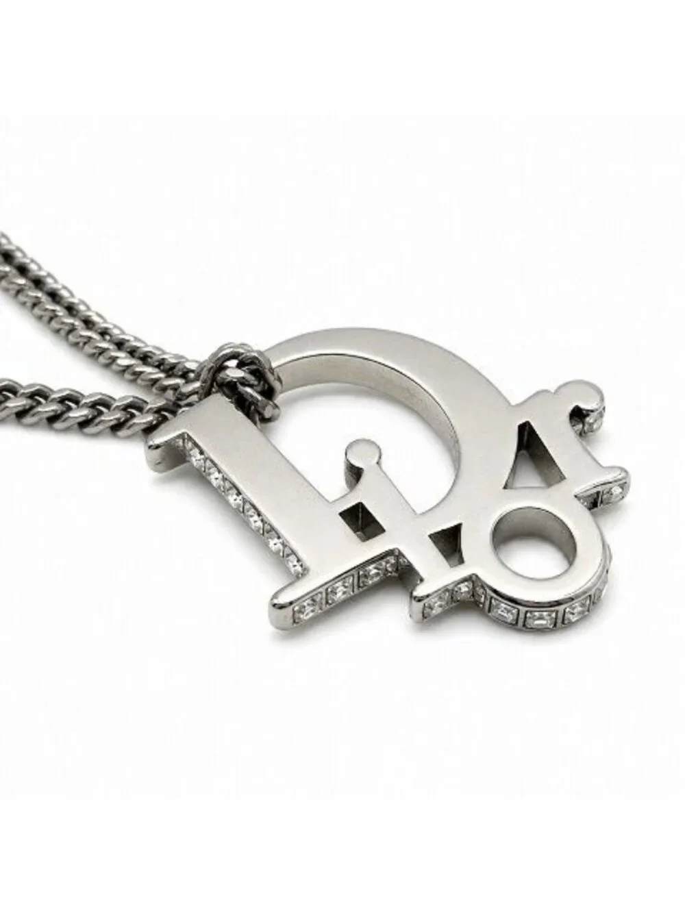 Dior Oblique Pendant Logo Brass & Crystal Silver